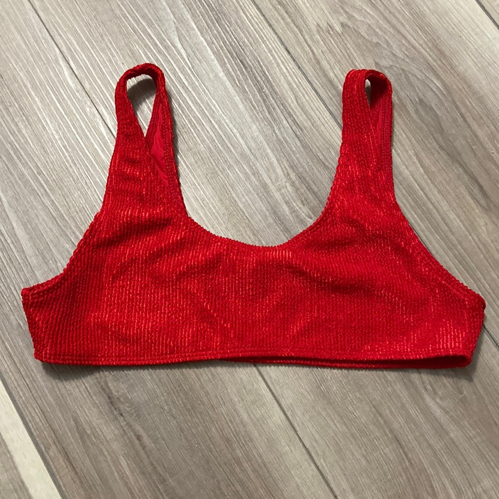 Frankies Bikinis | Red Shine Connor Ribbed Scoop Bikini Top